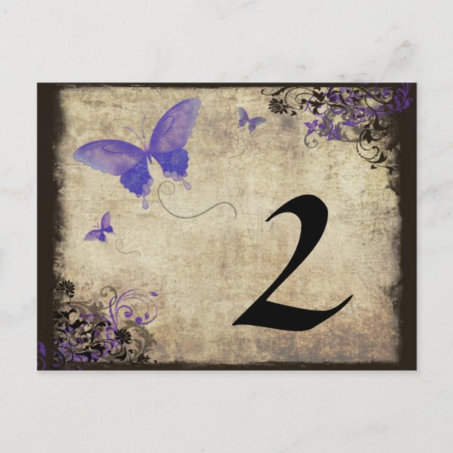 Postal Número de tabla de Boda de mariposa morada (Anverso)