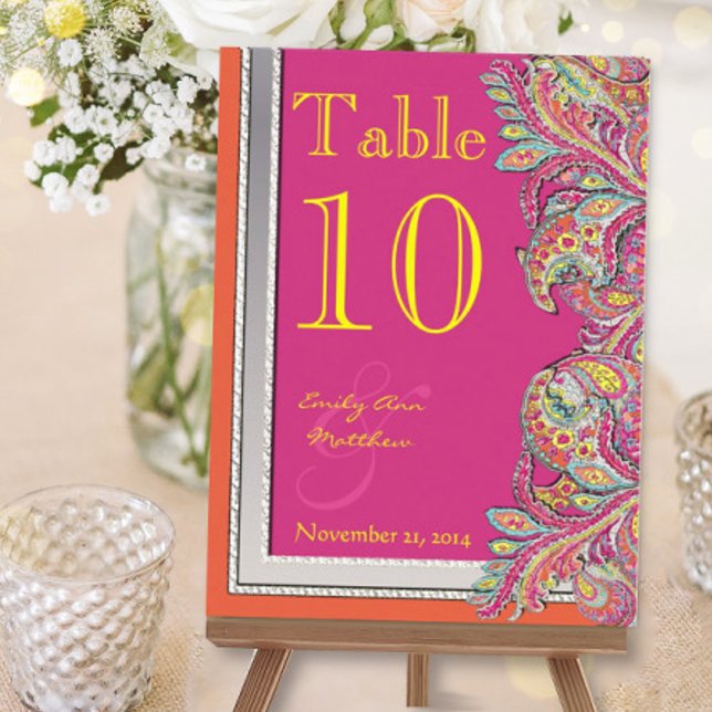 Postal Número de tabla de Boda de Tangerina y Fuchsia mar (Subido por el creador)