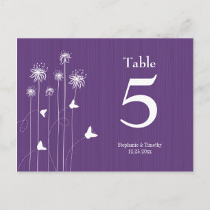 Postal Número de tabla de boda floral de mariposa morada 