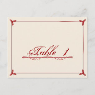 Postal Número de tabla de Boda Mistletoe rojo blanco de i