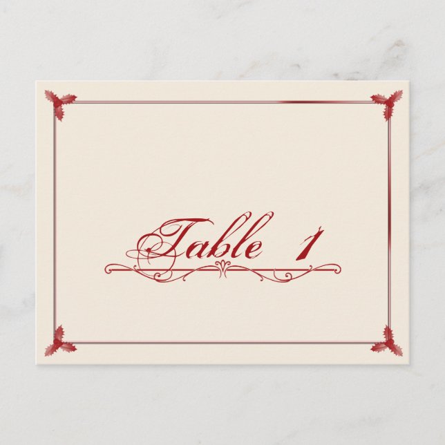 Postal Número de tabla de Boda Mistletoe rojo blanco de i (Anverso)