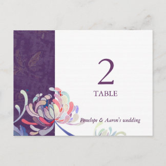 Postal Número de tabla de Boda morado floral
