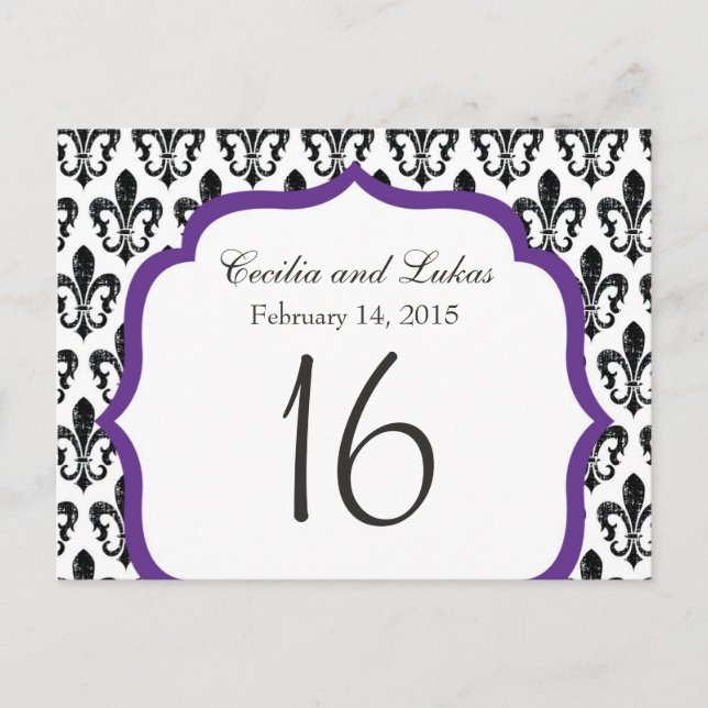 Postal Número de tabla de boda | Nueva Orleans | Morado (Anverso)