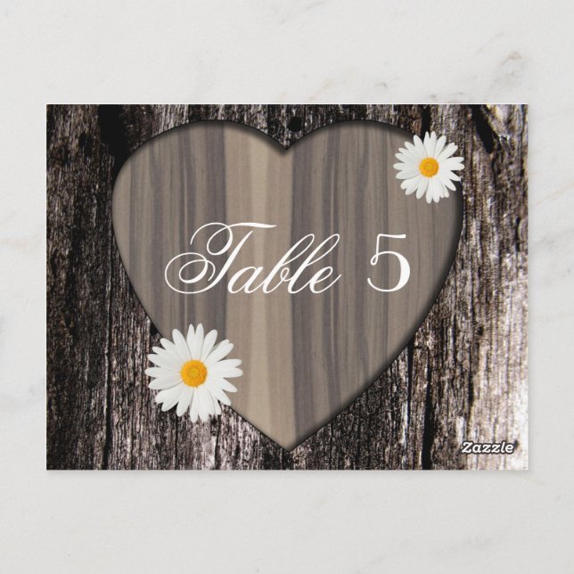 Postal Número de tabla de Bodas Rustic Wood and Daisies (Reverso)