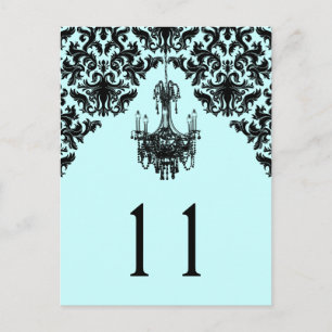 Postal Número de tabla de candelabro de damasquín azul y 