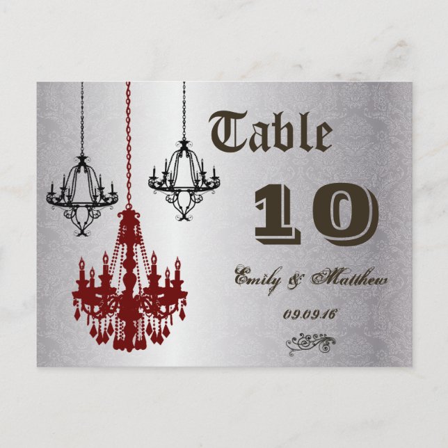 Postal Número de tabla de candelabro rojo y negro (Anverso)