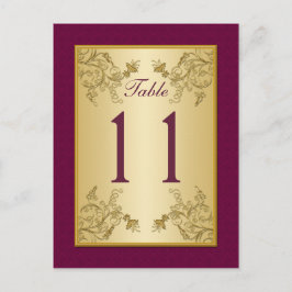 Postal Número de tabla de damasco floral de oro y vino de