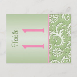 Postal Número de tabla de damasco verde y rosa de dos lad