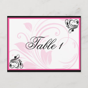 Postal Número de tabla de desplazamiento floral rosa negr