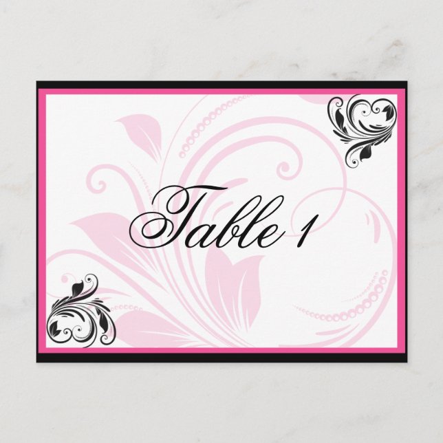 Postal Número de tabla de desplazamiento floral rosa negr (Anverso)