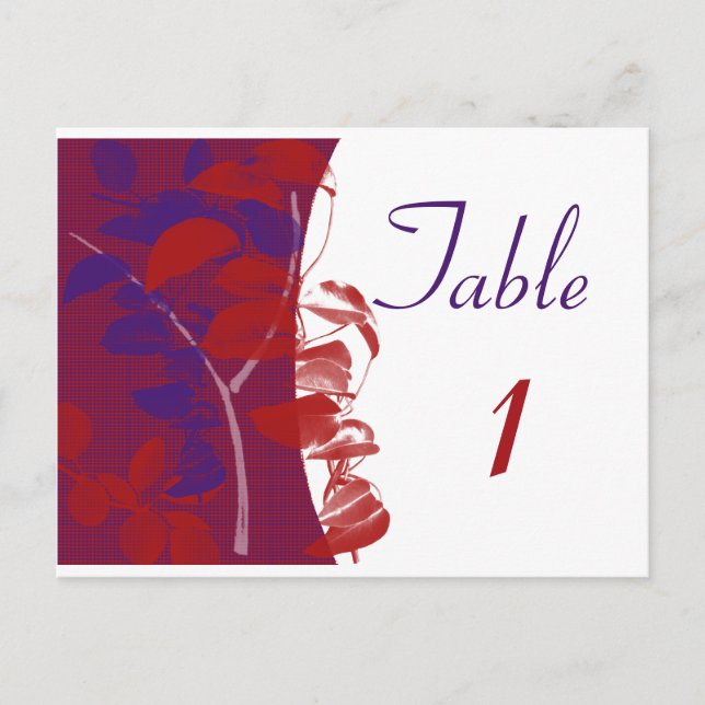 Postal Número de tabla de diseño de hoja roja y púrpura (Anverso)