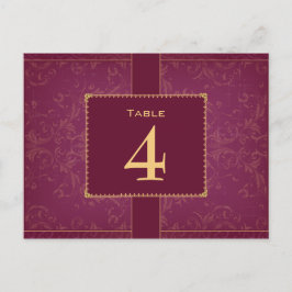 Postal Número de tabla de frambuesa oscura y boda de oro