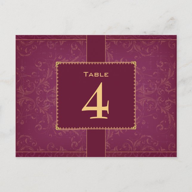 Postal Número de tabla de frambuesa oscura y boda de oro (Anverso)