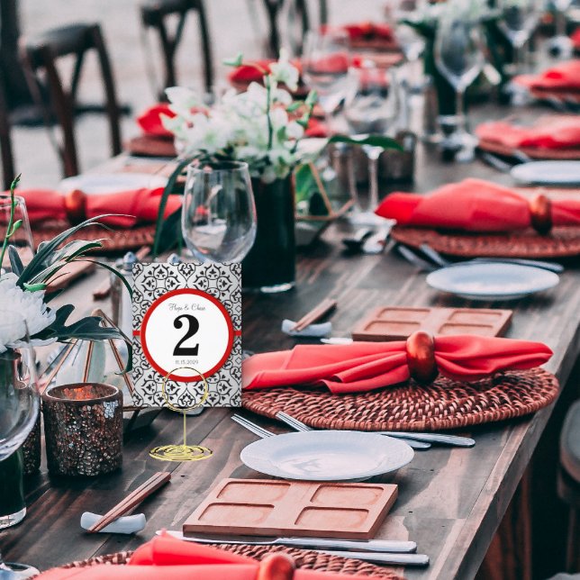 Postal Número de tabla de guarnecido rojo de Damasco negr (Subido por el creador)