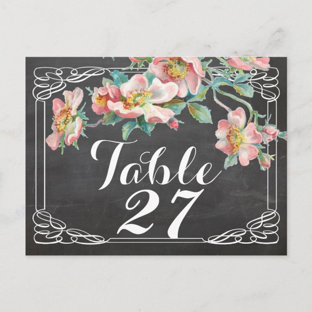 Postal número de tabla de pizarra,,números de tabla boda (Anverso)
