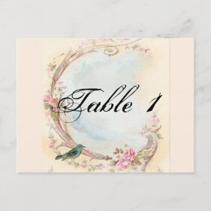 Postal Número de tabla de rosa rosado y Boda Robin de épo