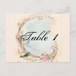 Postal Número de tabla de rosa rosado y Boda Robin de épo
