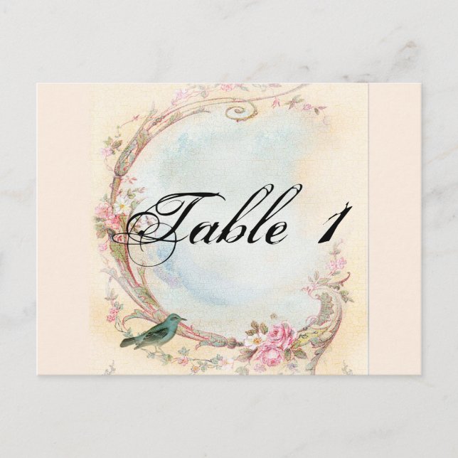 Postal Número de tabla de rosa rosado y Boda Robin de épo (Anverso)