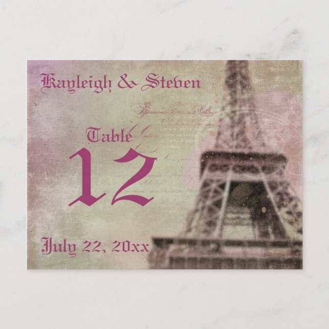 Postal Número de tabla de sueños de París (Anverso)