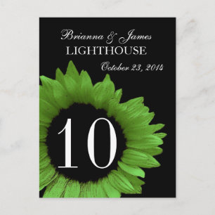 Postal Número de tabla del Boda de girasol verde limón
