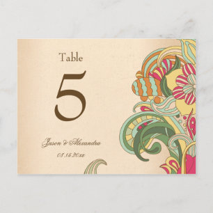 Postal Número de tabla del boda floral verde rosa de la c