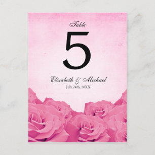Postal Número de tabla del Boda rosa rosa de la vendimia