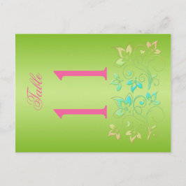 Postal Número de tabla floral rosa y lima reversible