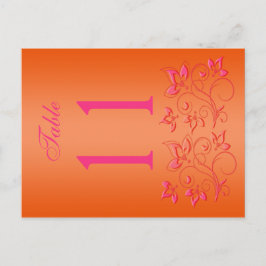 Postal Número de tabla floral rosa y Naranja reversible