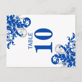 Postal Número de tabla floreciente real azul y plateado