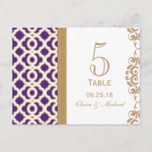 Postal Número de tabla marroquí morado y dorado