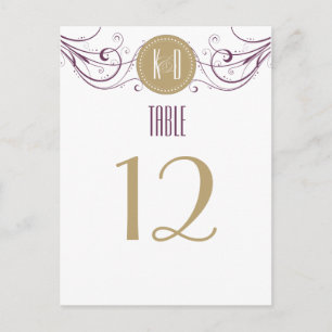 Postal Número de tabla morado y taupe de Art Deco