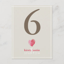 Postal NÚMERO DE TABLA personalizado lindo corazón modern