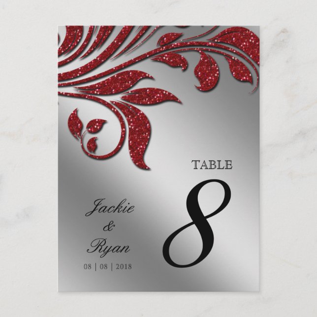 Postal Número de tabla Postcard Red Sparkle Leaf xmas (Anverso)