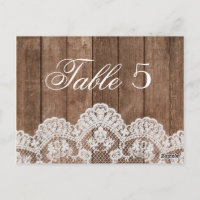Número de tabla Rústico de Boda de encaje blanco y