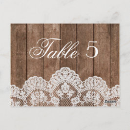 Postal Número de tabla Rústico de Boda de encaje blanco y