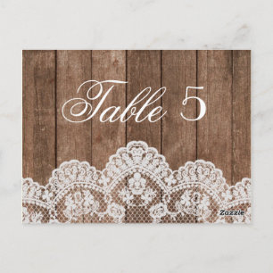 Postal Número de tabla Rústico de Boda de encaje blanco y