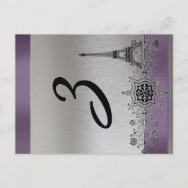 Postal Número de tabla vertical París morado plateado