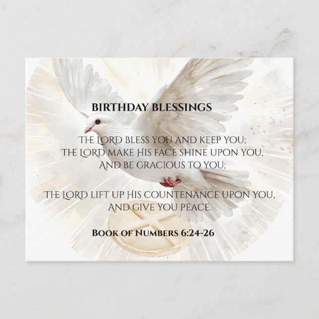 Postal Números de bendición de cumpleaños 6:24-26 Paloma  (Anverso)