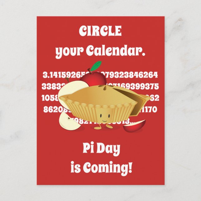Postal Números de caricatura de Apple Pie de Pi Day (Anverso)