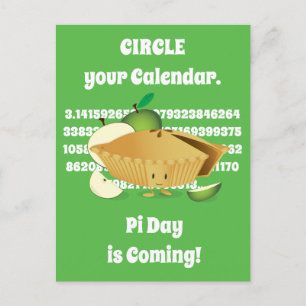Postal Números de caricatura de Apple Pie Green Pi Day