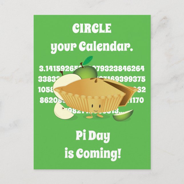Postal Números de caricatura de Apple Pie Green Pi Day (Anverso)