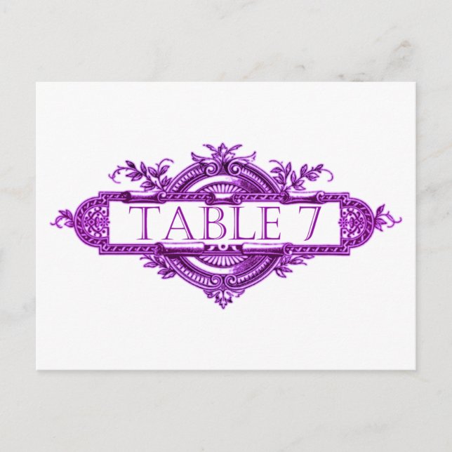 Postal Números de la mesa de recepción de bodas violetas (Anverso)