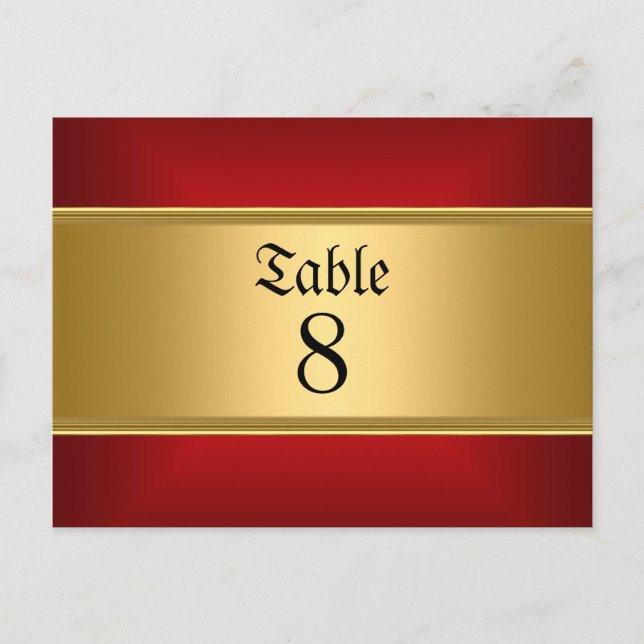Postal Números de mesa de boda de oro rojo Bodas oro rojo (Anverso)