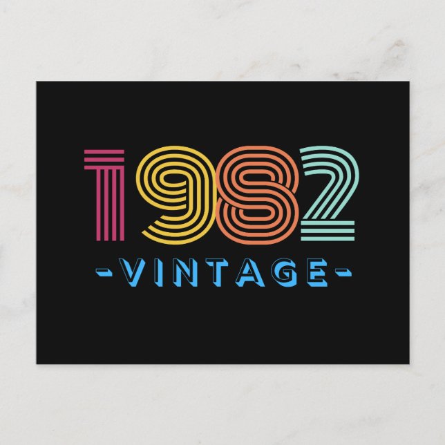 Postal Números de neón en franja arcoíris de estilo retro (Anverso)