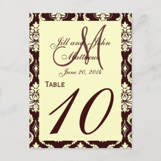 Postal Números de tabla boda Damasco marfil marrón
