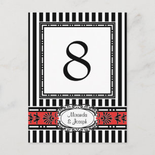 Postal Números de tabla Boda elegantes en rojo y negro
