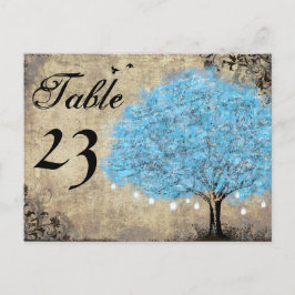 Postal Números de tabla de árbol azul vintage