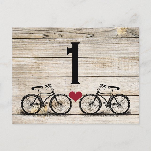 Postal Números de tabla de Boda de bicicletas de época (Anverso)