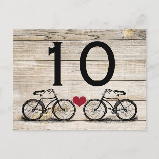 Postal Números de tabla de Boda de bicicletas de época (Anverso)