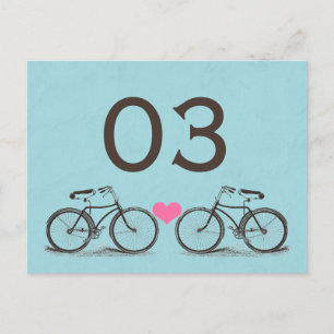 Postal Números de tabla de Boda de bicicletas de época